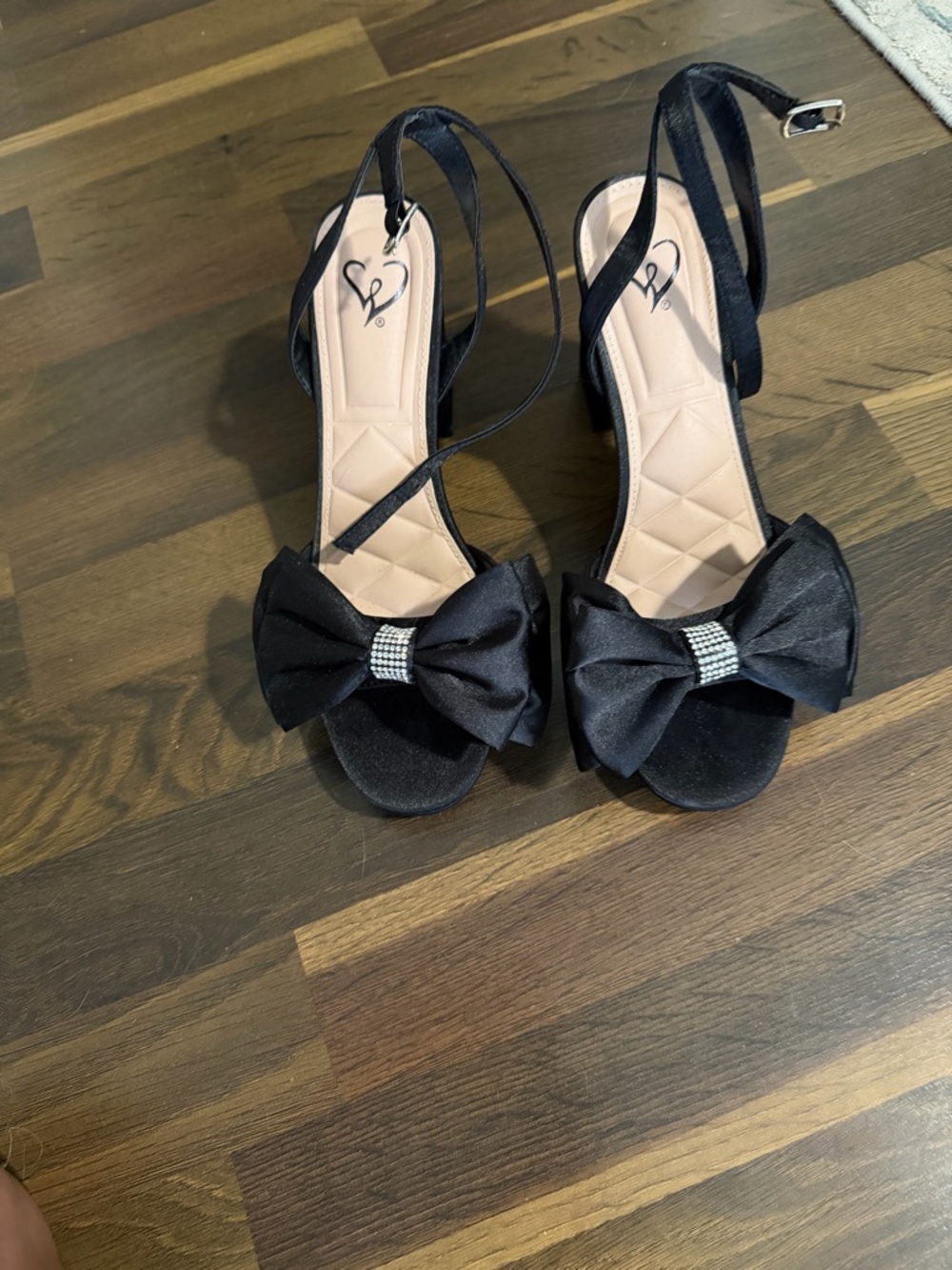 Black Bow Ankle-Strap Heels Sandals